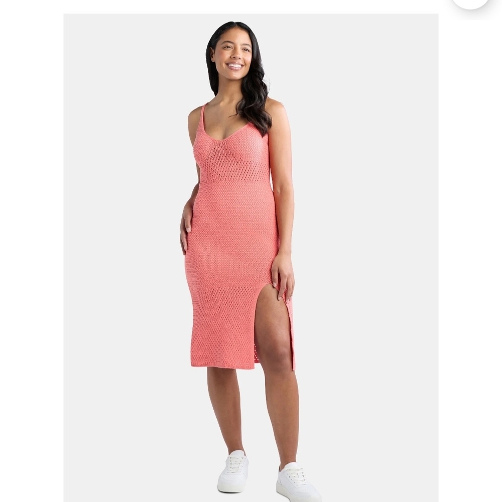 Elegant Coral Knit Dress